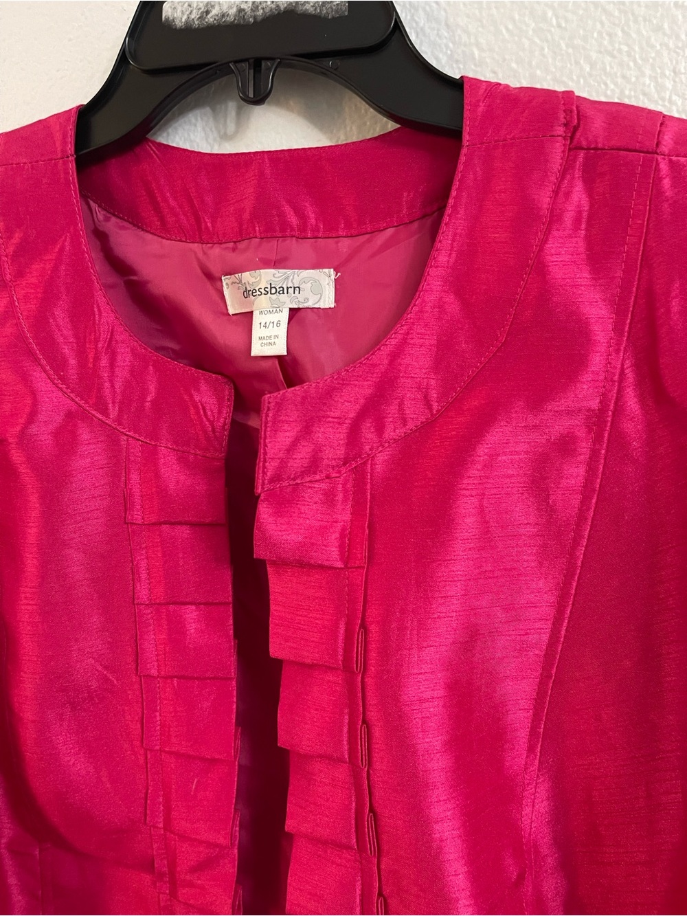 dressbarn Fuchsia Satin Open-Front Ruffle Hem Jacket Size 14/16 - Picture 4 of 11